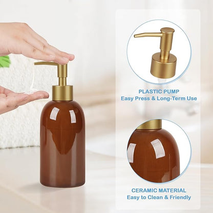 Natheeph 14OZ Ceramic Soap Dispenser Ceramic Soap Pump Dispenser Can Fill Liquid for Bathroom/Kitchen (Amber) - Image 2