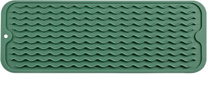 MicoYang Silicone Dish Drying Mat for Multiple Usage,Easy clean,Eco-friendly,Heat-resistant Silicone Mat for Kitchen Counter,Sink,Bar,Bottle,or Cup Green M 17 inches x 6 inches by MicoYang