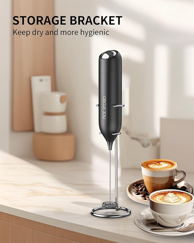 CIRCLE JOY Milk Frother Hanheld with Stand, Electric Coffee Frother, Battery Operated Hand Frother Wand Drink Mixer Mini Foamer for Matcha Lattes Cappuccino, Kitchen Gifts, Black - Image 3