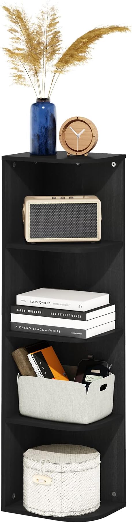 Furinno Pasir 4-Tier Corner Open Shelf Bookcase, Blackwood by Furinno-FitsYourSpaceFitsYourBudget