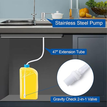 Husfunov Soap Dispenser for Kitchen Sink, Built in Sink Soap Dispenser (Brushed Nickel), Countertop Dish Soap Dispenser Stainless Steel Pump with 47" Extension Tube kit, No Need to Frequent Refills - Image 3