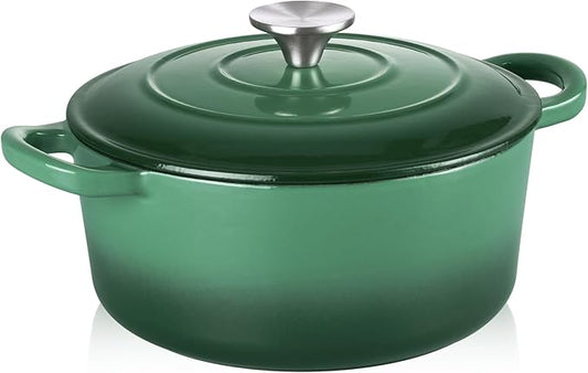 TeamFar Enameled Cast Iron Dutch Oven - 3QT Small Dutch Oven Pot with Lid - Heavy Duty Cast Iron Pot Cookware for Bread Baking, Braising, Stewing, Roasting, Basil Green by TeamFar