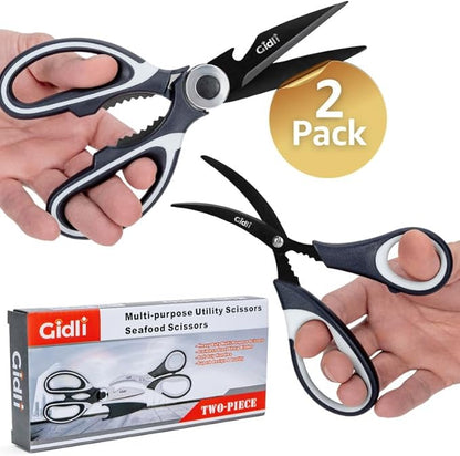 Titanium Coated Kitchen Scissors 2-Piece Set by Gidli - Liftime Replacement Warranty* - Heavy Duty Kitchen Shears for Meat and Food Prep - Includes Bonus 7" Seafood Scissors with Ergonomic Grip - Image 8