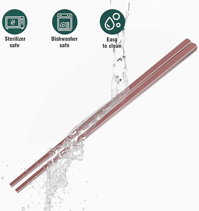 GLAMFIELDS Metal Chopsticks Reusable Chopsticks Dishwasher Safe Multipack Stainless Steel Japanese Style 5 Pairs Lightweight Chop Sticks Gift Set - Image 4