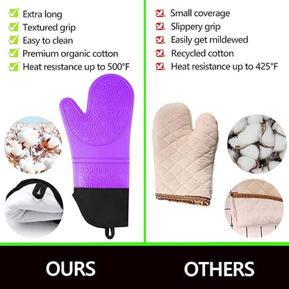 Silicone Oven Mitts and Pot Holders Sets, MTZRFLL Extra Long Heat Resistant Oven Gloves with Hot Pads and Mini Oven Mits Set for Kitchen Cooking Baking, Soft Quilted Lining, Pack of 6 (Purple) - Image 5