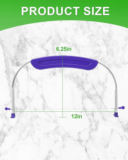 Adjustable 2- wire Cake Slicer Leveler Small Cake Cutter Slicer for Leveling Tops of Layer Cakes Professional Baking Tool with Stainless Steel Wires and Purple Handle
