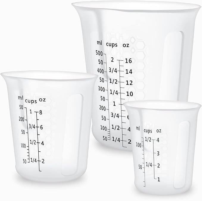 Silicone Measuring Cups Set 125ml + 250ml + 500ml for Cooking Reusable Baking Supplies Silicone Flexible Melting Measure Cup for Butter, Chocolate