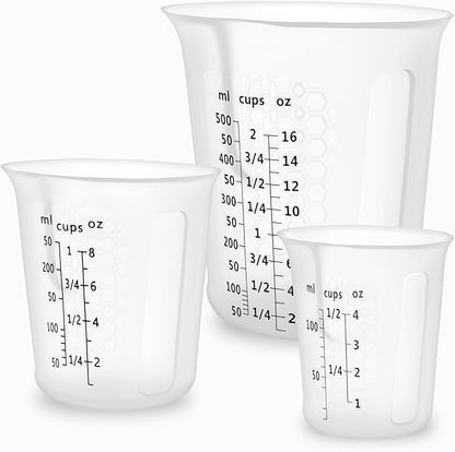 Silicone Measuring Cups Set 125ml + 250ml + 500ml for Cooking Reusable Baking Supplies Silicone Flexible Melting Measure Cup for Butter, Chocolate