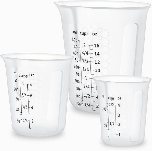 Silicone Measuring Cups Set 125ml + 250ml + 500ml for Cooking Reusable Baking Supplies Silicone Flexible Melting Measure Cup for Butter, Chocolate