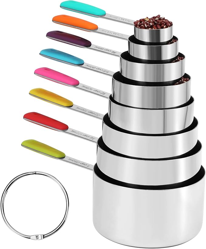 Bopei Stainless Steel Measuring Cups Set (8 Cups, Colorful) by Bopei