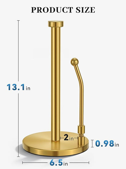 SMARTAKE Paper Towel Holder, Paper Towel Dispenser Standing Weighted Base Non Slip, Spring Arm Fit Most Size Paper Roll, Stainless Steel Kitchen Roll Stand for Home Kitchen Countertop Tabletop, Gold - Image 5