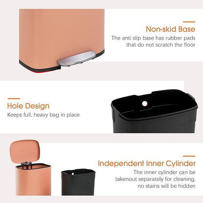 FDW | 13 Gallon Trash Can with Lid | Pink | Fingerprint-Proof | Made of Brushed Stainless Steel | Soft-Close Step Pedal | Hands-Free Use | Easy to Clean | for Kitchen, Office, Bathroom - Image 3