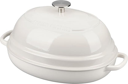 EDGING CASTING Enameled Oval Cast Iron Dutch Oven Pot with Lid, Bread Dutch Oven for Sourdough Bread Baking, Dutch Oven Bread, Bread Oven, 6QT, White