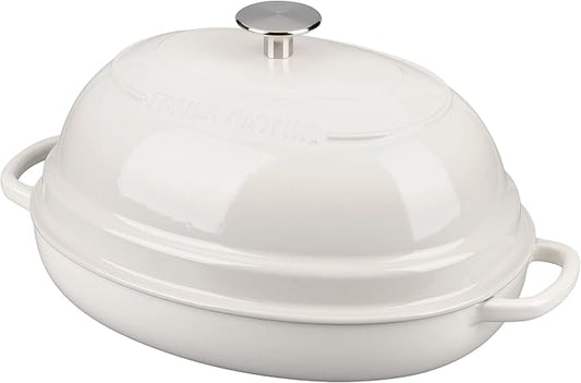 EDGING CASTING Enameled Oval Cast Iron Dutch Oven Pot with Lid, Bread Dutch Oven for Sourdough Bread Baking, Dutch Oven Bread, Bread Oven, 6QT, White