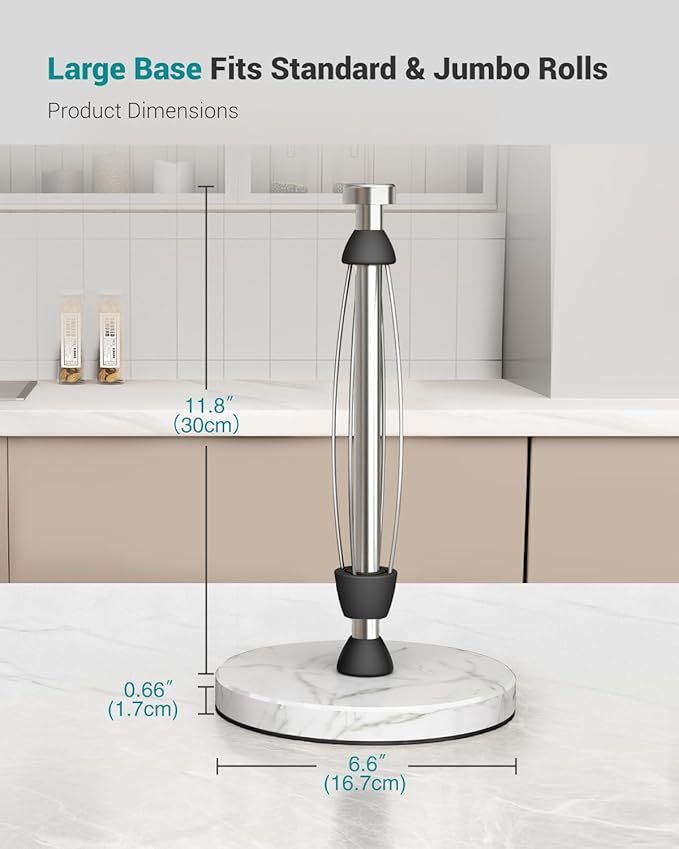 Marble Paper Towel Holder Countertop, Stainless Steel, One-Handed Tear, Freestanding Paper Towel Stand Rack with Ratchet Mechanism for Kitchen Toilet Bathroom Essentials Decor Accessories, Silver - Image 7