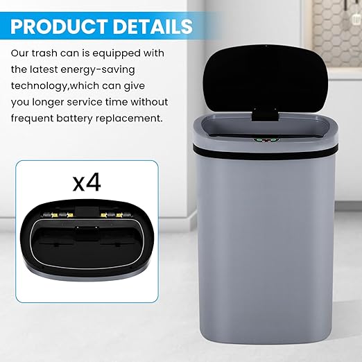 13 Gallon Trash Can | 50L Sensor Automatic Kitchen Trash Can with Lid | Touchless Garbage Bin Odor-Control for Kitchen, Office, Bedroom, Living Room (1 Pack, Gray) - Image 7