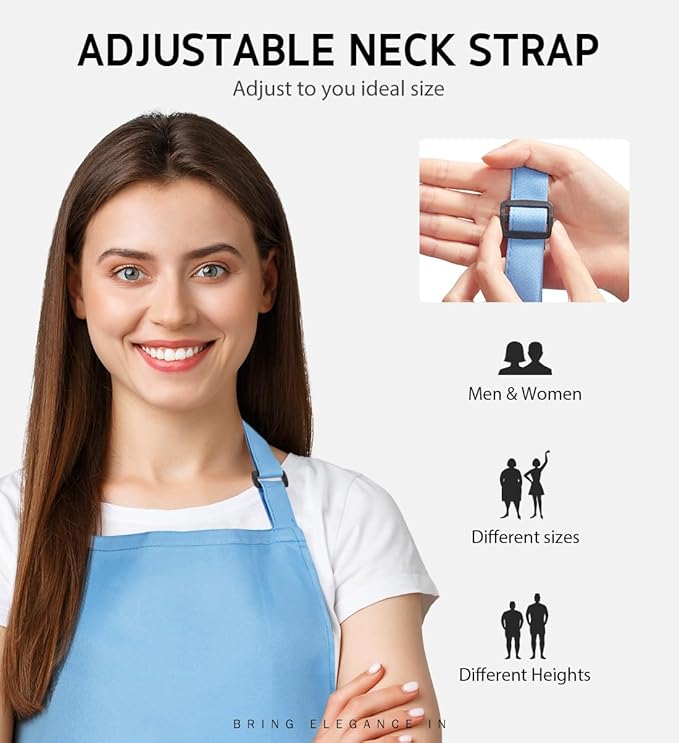 Syntus Apron for Men Women, Adjustable Cooking Kitchen Chef Aprons with 2 Pockets, Cotton/Polycotton/Polyester - Image 4