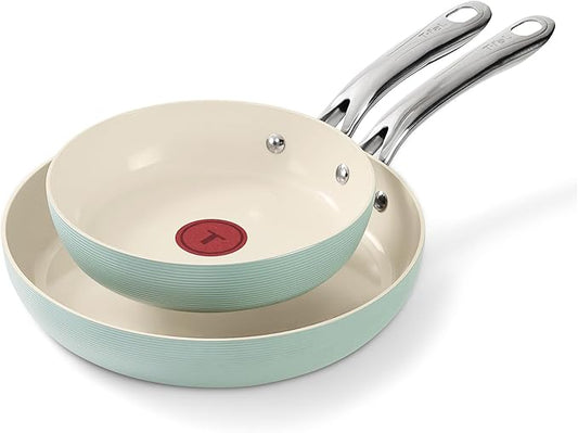 T-Fal Inspire Ceramic Nonstick Frying Pan 2-Pc Set, 8" & 10", Oven Broiler Safe up to 50°F Cookware, Ceramic Frying Pan Skillet, Pots & Pans, Mint Green by T-falbrand