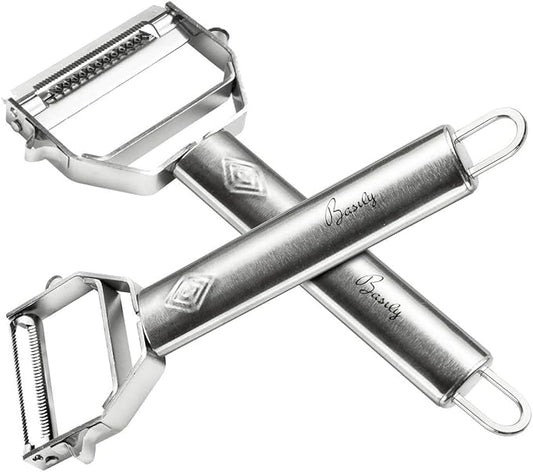 Basily Premium Julienne and Serrated Stainless Steel Peeler - Set of 2