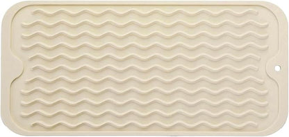 Silicone Dish Drying Mat for Multiple Usage, Easy clean, Eco-friendly, Heat-resistant Dish Drainer Mat for Kitchen Counter,Sink,Refrigerator or Drawer liner (12" x 6", BEIGE) by MODENGKONGJIAN