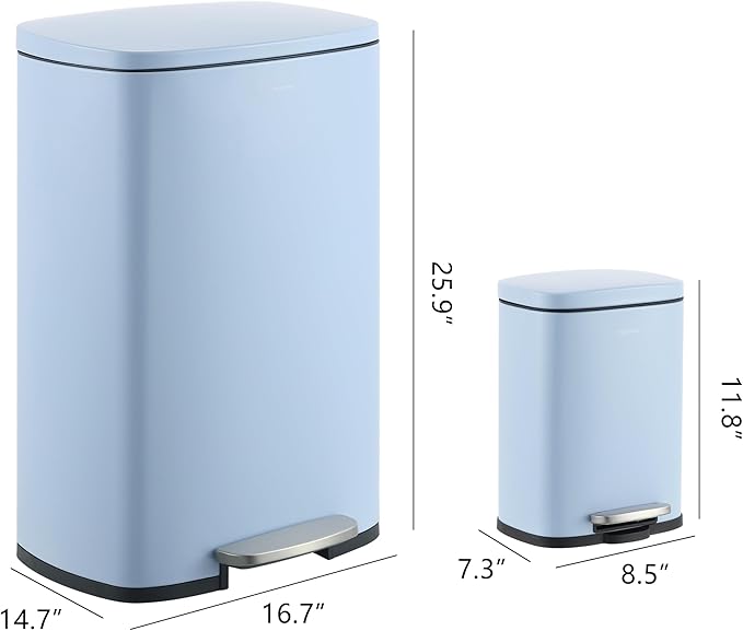 happimess HPM1006H Connor Rectangular 13-Gallon Trash Can with Soft-Close Lid and Free Mini Trash Can, Fingerprint Resistant, Modern, Minimalistic for Home, Kitchen, Office, Bathroom, Tide Pool Blue - Image 4
