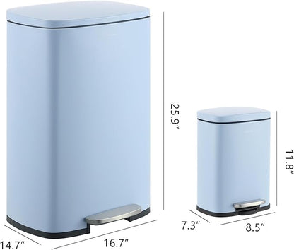 happimess HPM1006H Connor Rectangular 13-Gallon Trash Can with Soft-Close Lid and Free Mini Trash Can, Fingerprint Resistant, Modern, Minimalistic for Home, Kitchen, Office, Bathroom, Tide Pool Blue - Image 4
