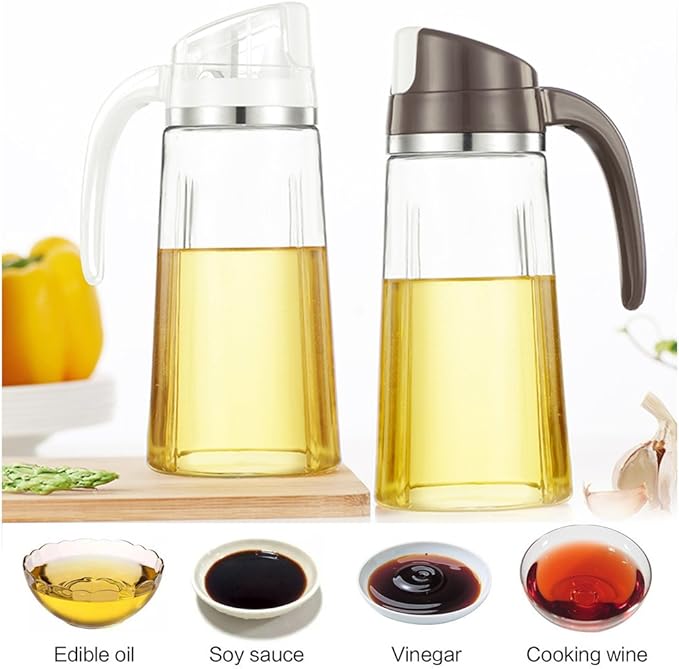 Marbrasse Oil Dispenser for Kitchen,20 OZ /600ml Leakproof Glass Oil Bottle with Auto Flip Cap,Olive Oil Container for Kitchen Cooking (White) - Image 6
