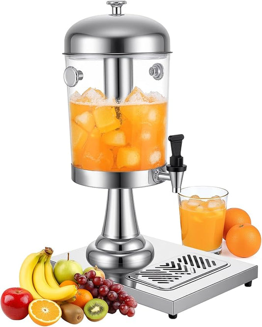 2.11 Gallon Beverage Dispenser,Silver Stainless Steel Juice Drink Dispensers with Ice Core, Leak-proof Spigot and Detachable Drip Tray for Parties, Weddings & Outdoor (silver, 2.11 Gallon)