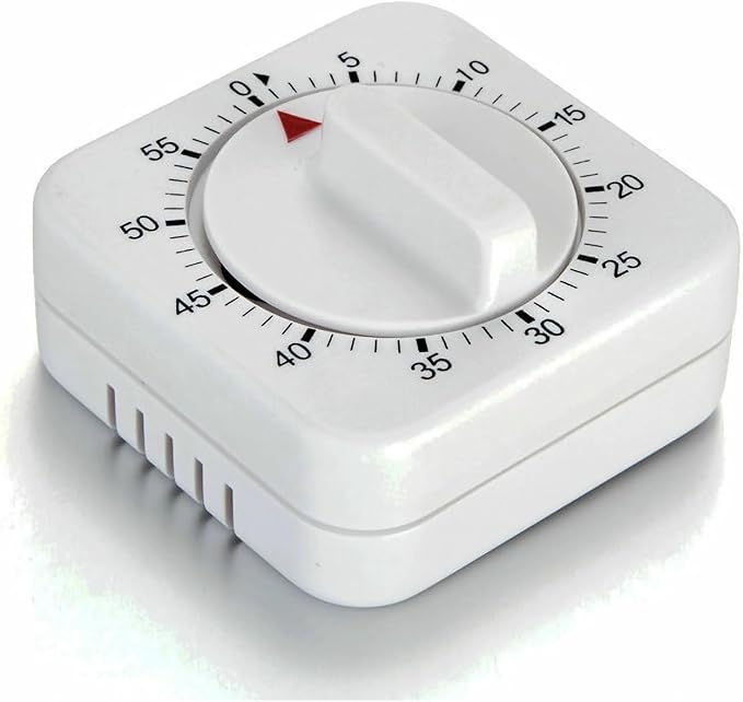Square 60 Minute Mechanical Kitchen Timer - Visual Kitchen Cooking Timer Clock with Loud Alarm - No Batteries Required-Manual Countdown Timer for Classroom, Home, Study and Cooking (White) by NUOSWEK