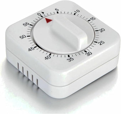 Square 60 Minute Mechanical Kitchen Timer - Visual Kitchen Cooking Timer Clock with Loud Alarm - No Batteries Required-Manual Countdown Timer for Classroom, Home, Study and Cooking (White) by NUOSWEK