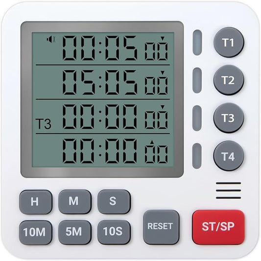 TPNEG Digital Kitchen Timer - 4-Channel Cooking Timer with Alarm, Magnetic Back, Loud & Silent Modes, Count Up/Down, Ideal for ovens, Seniors, Kids and classrooms, Replaceable AAA Battery by TPNEG
