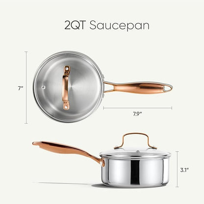CAROTE 2Qt Stainless Steel Saucepan Set, Non-Toxic 3-Ply Stainless Steel Cookware Set with Lids, Small Kitchen Pots, Oven Safe, Compatible with Induction, Ceramic, Gas - Image 3