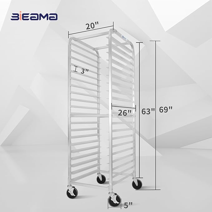 BIEAMA 20-Tier Sheet Pan Rack, NSF Bun Pan Rack, Aluminum Bakery Rack, Home Commercial Kitchen Bakery Cooling Rack, 4 Wheels - Image 2