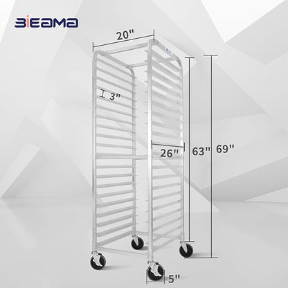 BIEAMA 20-Tier Sheet Pan Rack, NSF Bun Pan Rack, Aluminum Bakery Rack, Home Commercial Kitchen Bakery Cooling Rack, 4 Wheels - Image 2