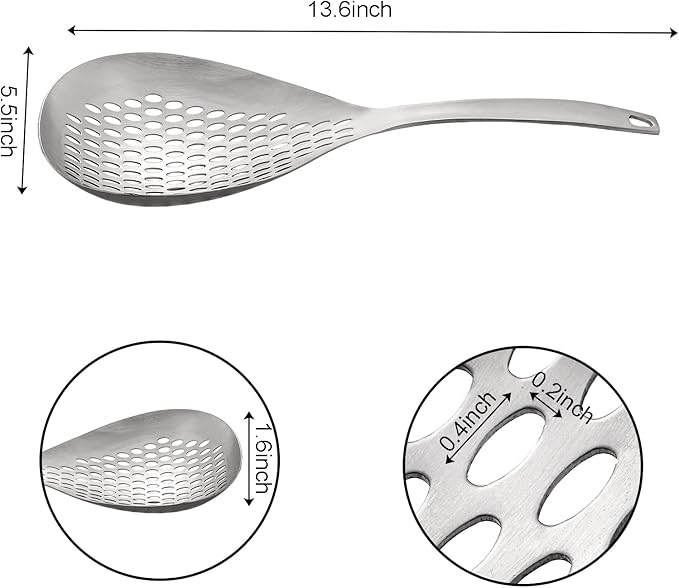 2 Pack Skimmer Slotted Spoon, 13.6 Inch Large Stainless Steel Skimmer Ladle Spoon Spider Strainer with Handle and Hanging Holes, Fryer Scoop Kitchen Colander for Cooking, Draining and Frying