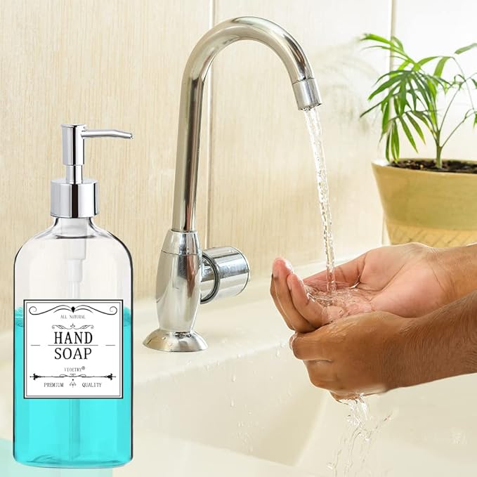 Clear Soap Dispenser with Rust Proof Pump, Waterproof Labels (2 Pack,16 Oz), Plastic Hand Soap Dish Soap Dispenser for Kitchen Bathroom - Image 3