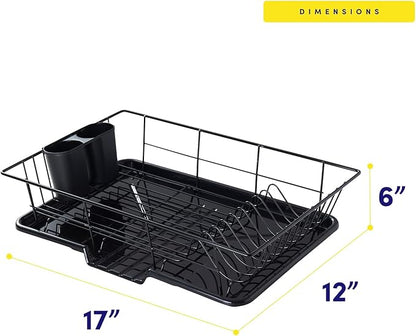 Space-Saving 3-Piece Dish Drainer Rack Set with Cutlery Holder - Maximize Countertop Space, Black - Image 4