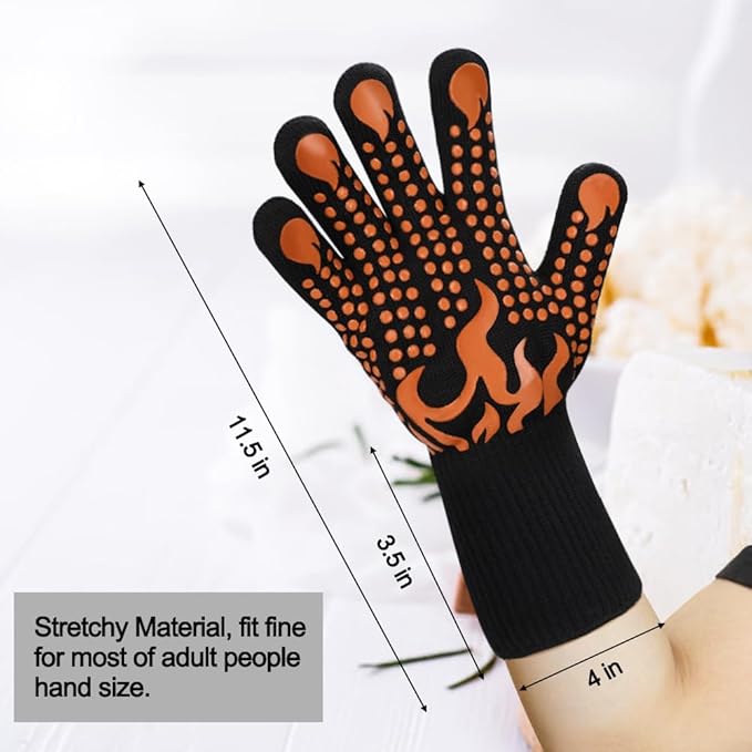 Comsmart BBQ Gloves, 1472°F Heat Resistant Grilling Gloves Silicone Non-Slip Oven Gloves Long Kitchen Gloves for Barbecue, Cooking, Baking, Short, Orange - Image 3