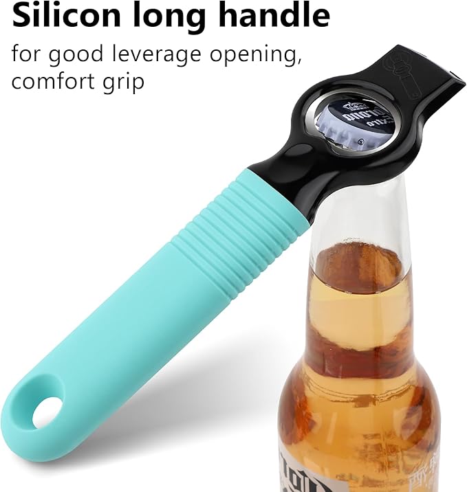 2-Pack Magnetic Beer Bottle Opener & Soda Can Opener, 2-in-1 Bottle Opener and Can Tab Opener Tool for Bartender, Long Nails, Arthritis, Seniors, Silicone Handle with Build in Magnet - Aqua - Image 4