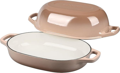 EDGING CASTING Enameled Cast Iron Oval Dutch Oven Pot with Lid, Dutch Oven for Sourdough Bread Baking, Oval Bread Pan, Bread Oven, Bread Dutch Oven, 7qt, Mocha