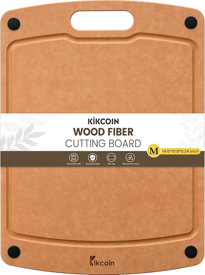 Kikcoin Wood Cutting Board, Cutting Boards for Kitchen Dishwasher Safe Non-slip Chopping Board with Juice Groove, Wood Fiber Composite Cutting Board with Handle, 14.6"*10.8" by Kikcoin