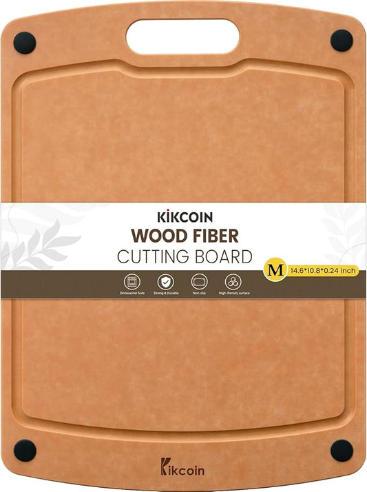 Kikcoin Wood Cutting Board, Cutting Boards for Kitchen Dishwasher Safe Non-slip Chopping Board with Juice Groove, Wood Fiber Composite Cutting Board with Handle, 14.6"*10.8" by Kikcoin