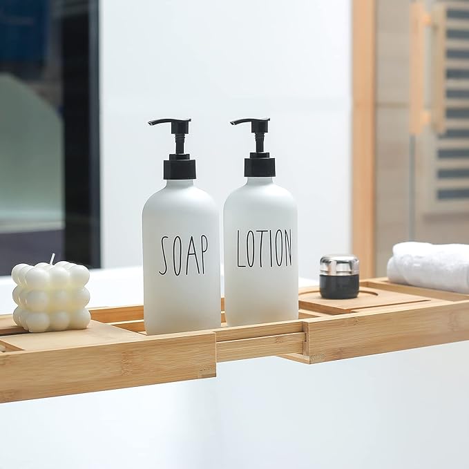 MOMEEMO White Soap Dispenser Bathroom Set, Contains Hand and Lotion Dispenser, Suitable for Bathroom Accessories Decor. (White)