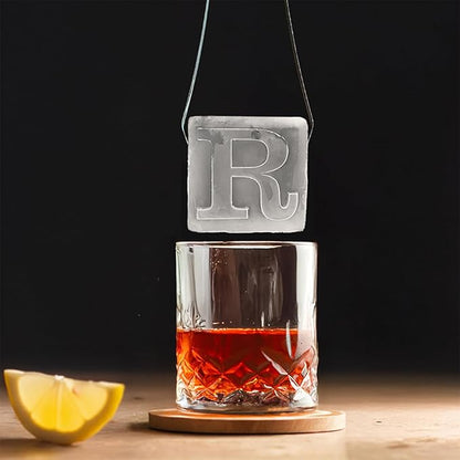 Monogrammed Ice Cubes Mold with Lid, 2 inch Whiskey Ice Cube Tray, Personalized Initials Silicone Cocktail Ice Cube Mold, Wedding Monogram, Thank You Gift, Gifts for Dad (Letter R)