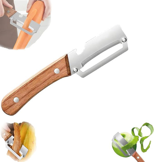 2-in-1 Multifunctional Vegetable Peeler with Wooden Handle & Stainless Steel Blade, Multifunctional Vegetable Peeler, Built-in Bottle Opener, Fruit & Vegetable Kitchen Peeling Tool (1Pcs) by Unknown