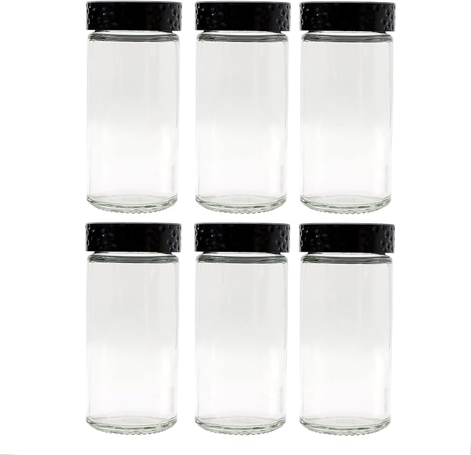 Tianifa 6pcs Black Spice Jars, 3 oz Glass Seasoning Bottles, Spices Container, Empty Spice Jars,Round Spice Bottles with Airtight Plastic Caps with Shaker Lids by Tianifa