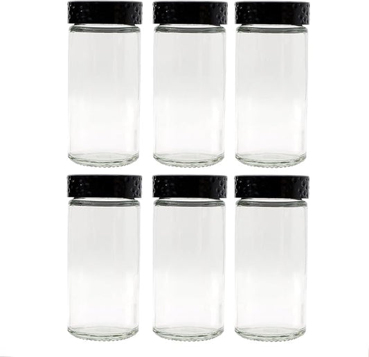 Tianifa 6pcs Black Spice Jars, 3 oz Glass Seasoning Bottles, Spices Container, Empty Spice Jars,Round Spice Bottles with Airtight Plastic Caps with Shaker Lids by Tianifa