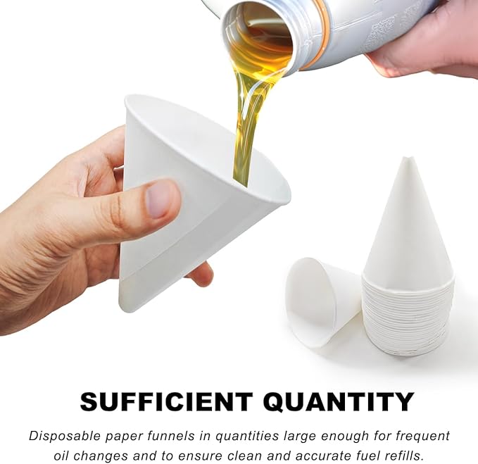 DXNQ 30PCS Disposable Engine Oil Funnels, Paper Cone Funnel Motor Oil Funnel Dispensers for Oil Change, Automotive Use No Spill Disposable Paper Funnels for Water Coolant Gas