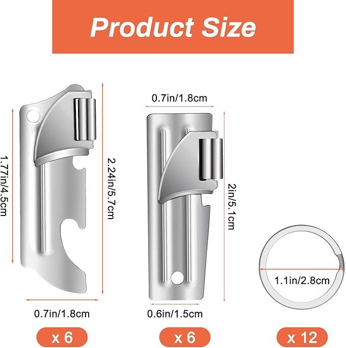12 Pieces Military Style Can Openers with Key Rings, Anglecai P-51 and P-57 Camping Can Openers Stainless Steel Army Survival Can Opener Portable for Traveling