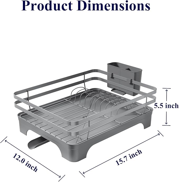 Kitsure Dish Drying Rack - Multi-Functional Dish Rack for Kitchen Counter with Cutlery Holder, Rust-Proof Storage Solution with Rotatable, 15.7" x 12.0" x 5.5", Grey - Image 2